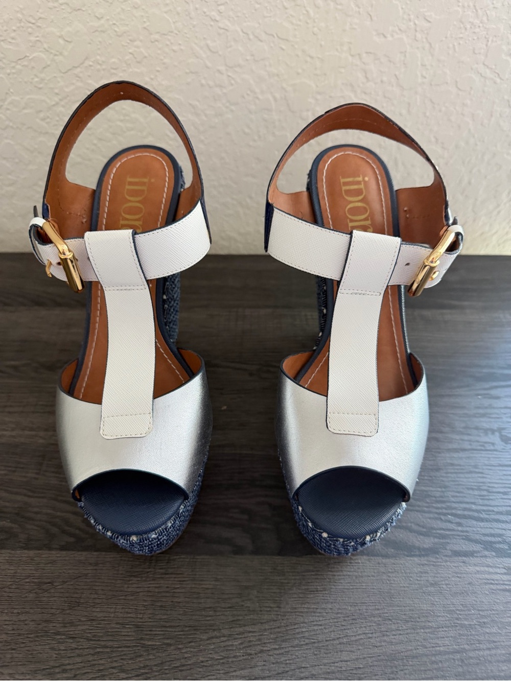 Idoré Navy Blue Platform Wedge Sandals Size 9 New - Picture 3 of 10